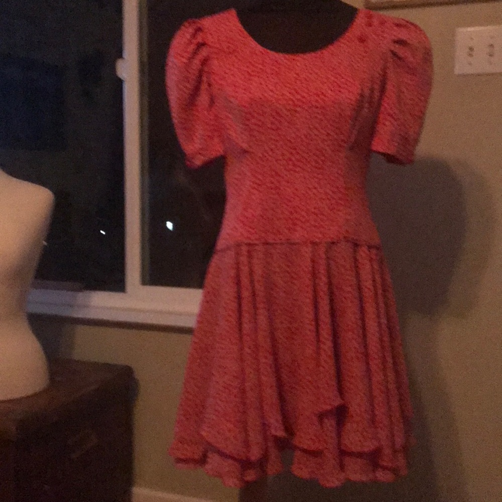 Vintage red with white puffed sleeve dress size S
